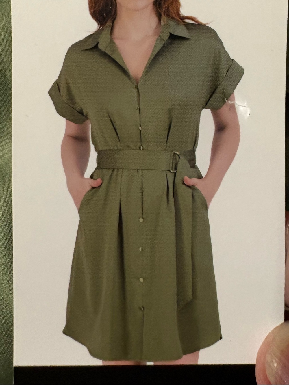 French Connection dress Women's XL Short Shirt Dress olive green collared NWT